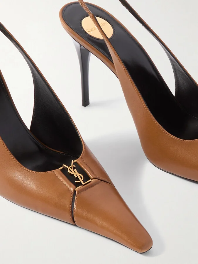 SAINT LAURENT - Babylone Cutout Patent-leather Slingback Pumps - Brown - Image 4