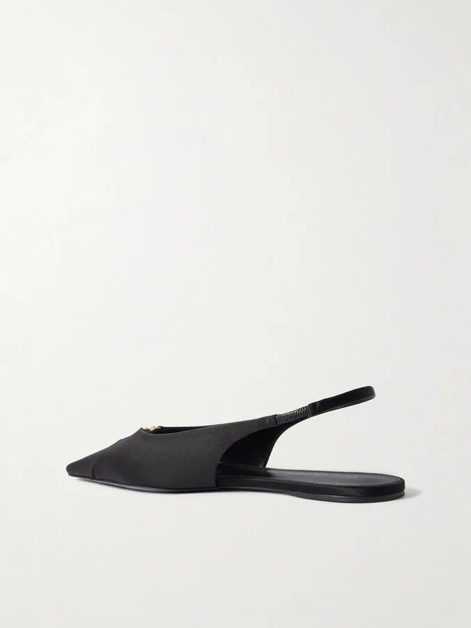 SAINT LAURENT - Babylone Embellished Crepe Point-toe Slingback Flats - Black - Image 3
