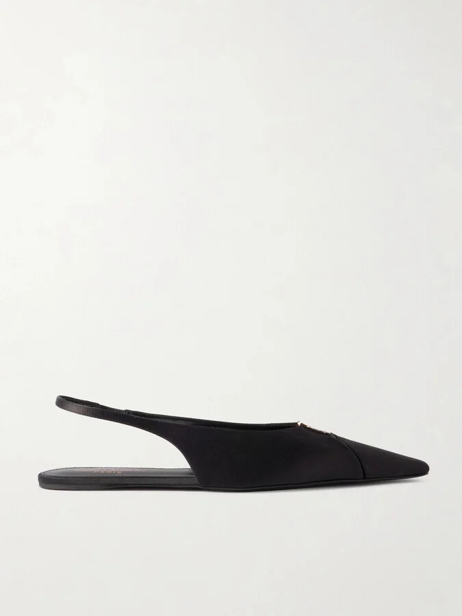 SAINT LAURENT - Babylone Embellished Crepe Point-toe Slingback Flats - Black - Image 5