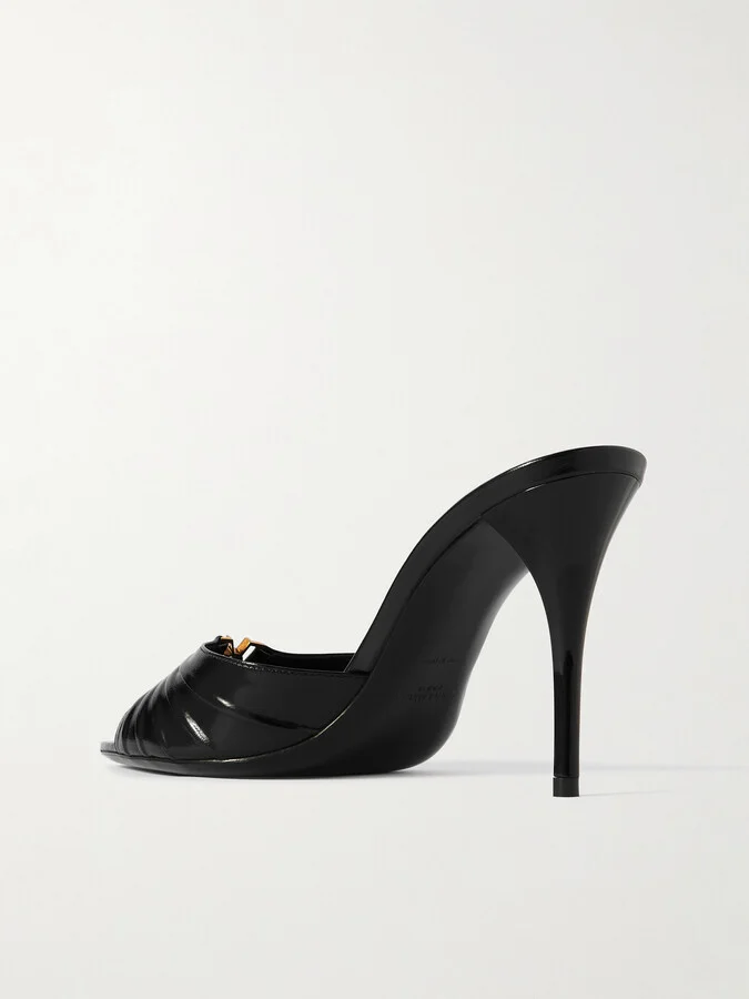 SAINT LAURENT - Babylone Embellished Gathered Glossed-leather Mules - Black - Image 3