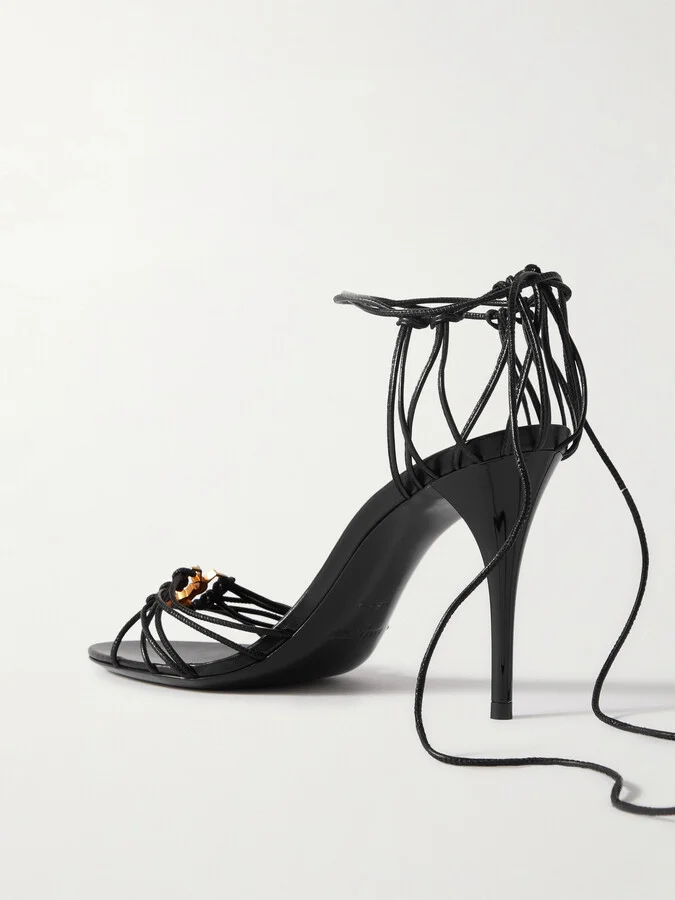 SAINT LAURENT - Babylone Embellished Knotted Leather Sandals - Black - Image 3