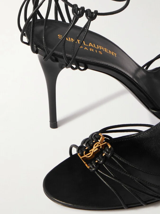 SAINT LAURENT - Babylone Embellished Knotted Leather Sandals - Black - Image 4