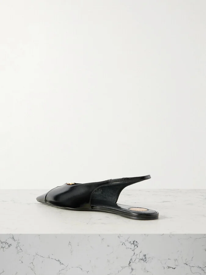 SAINT LAURENT - Babylone Embellished Leather Slingback Point-toe Flats - Black - Image 3