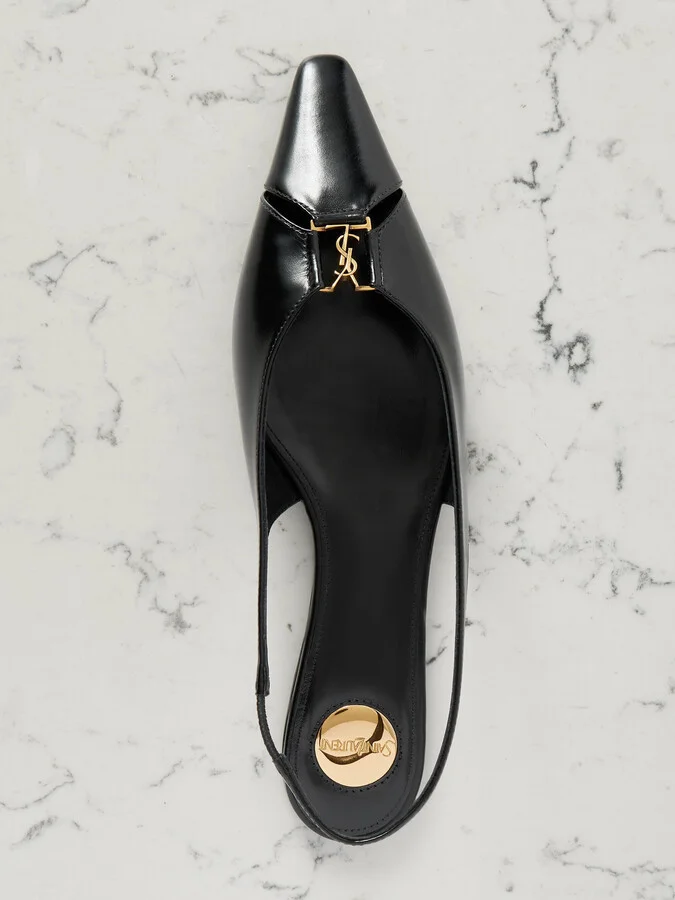 SAINT LAURENT - Babylone Embellished Leather Slingback Point-toe Flats - Black - Image 5