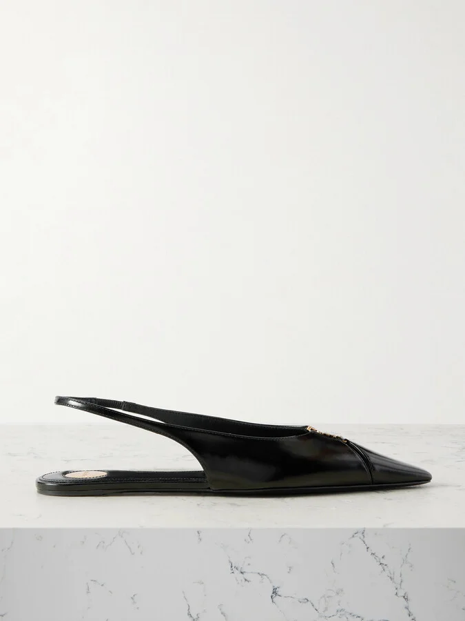 SAINT LAURENT - Babylone Embellished Leather Slingback Point-toe Flats - Black