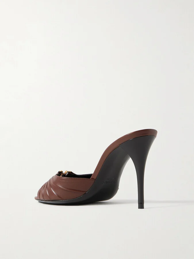 SAINT LAURENT - Babylone Embellished Pleated Leather Mules - Brown - Image 3