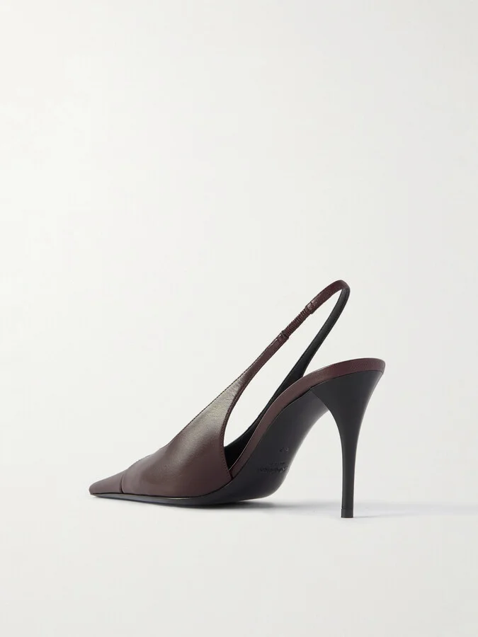 SAINT LAURENT - Babylone Leather Slingback Pumps - Burgundy - Image 3
