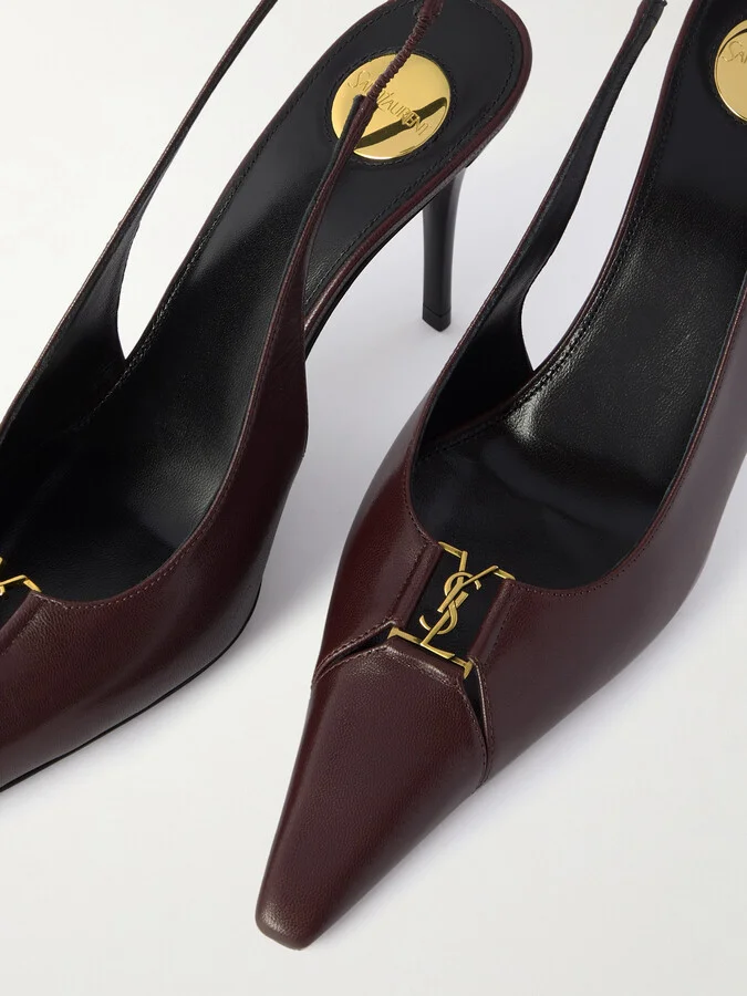 SAINT LAURENT - Babylone Leather Slingback Pumps - Burgundy - Image 4
