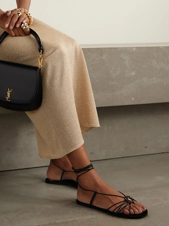 SAINT LAURENT - Babylone Logo-embellished Leather Sandals - Black - Image 2