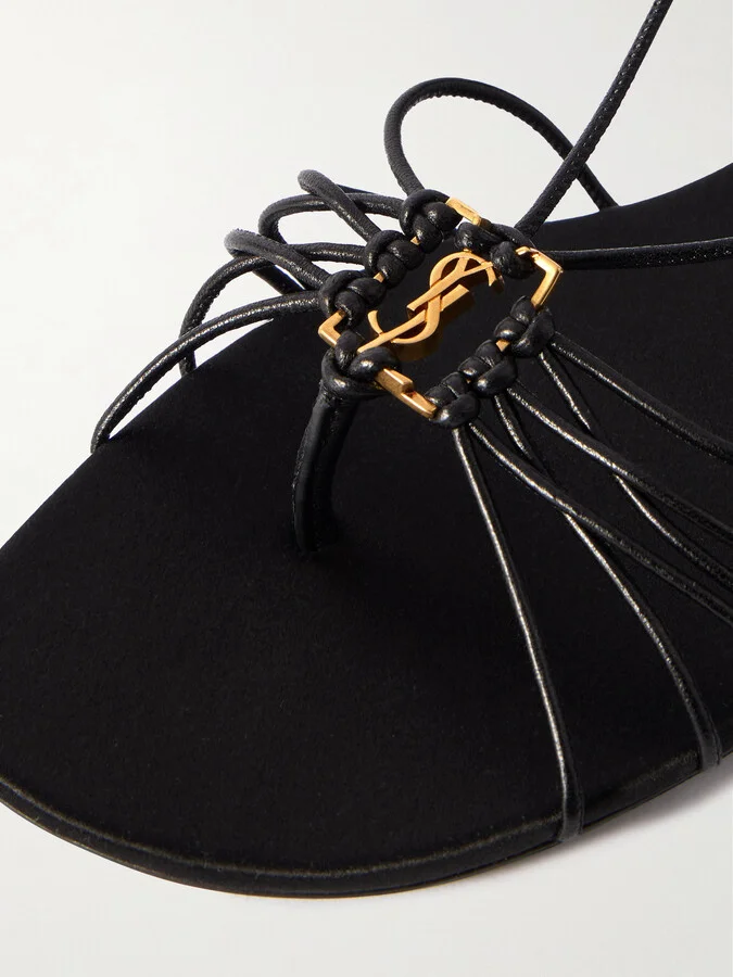 SAINT LAURENT - Babylone Logo-embellished Leather Sandals - Black - Image 4