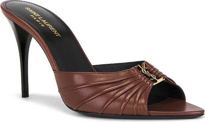 Saint Laurent Babylone Mule Sandal in Brown - Image 2