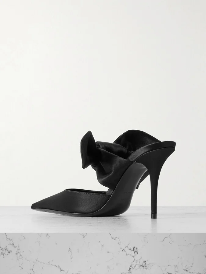 SAINT LAURENT - Barbara Bow-detailed Satin Mules - Black - Image 3