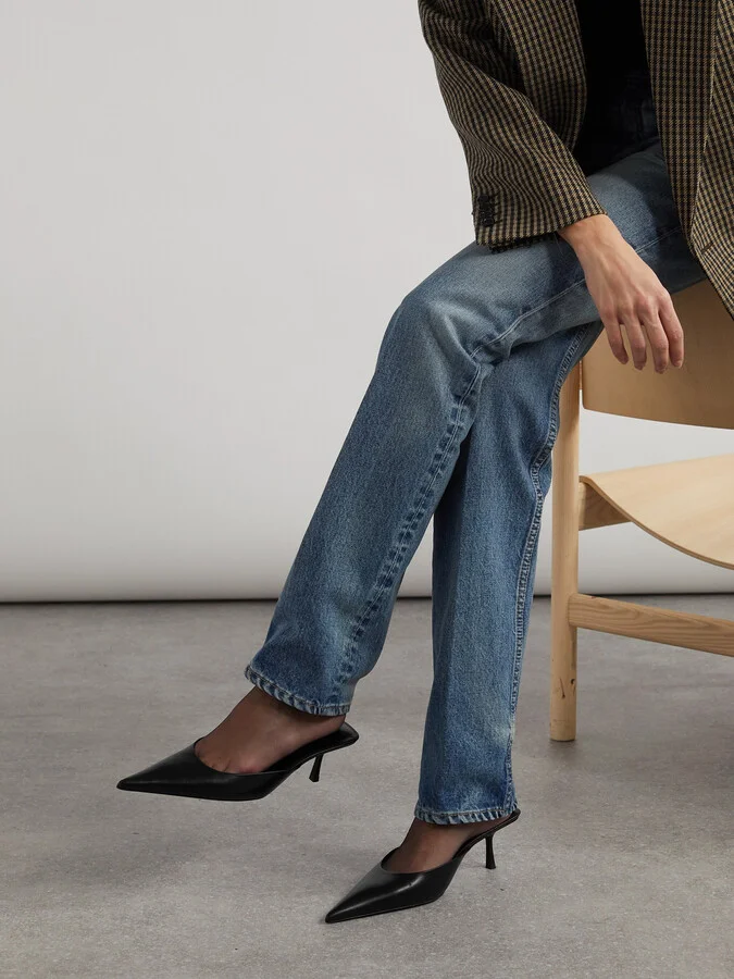SAINT LAURENT - Barbara Glossed-leather Mules - Black - Image 2