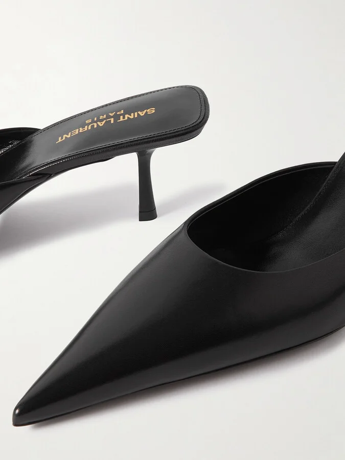 SAINT LAURENT - Barbara Glossed-leather Mules - Black - Image 4