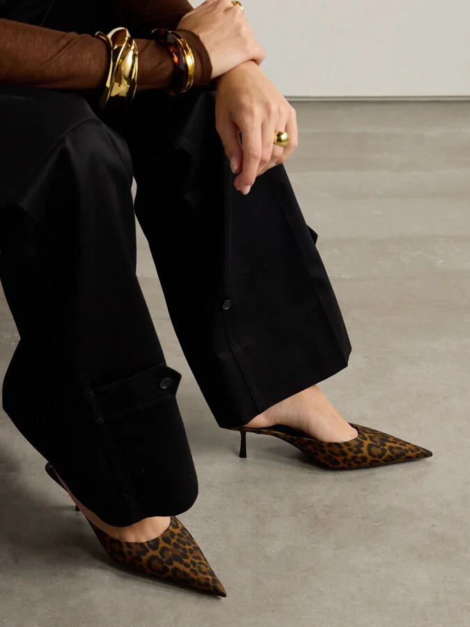 SAINT LAURENT - Barbara Leopard-print Twill Point-toe Pumps - Black - Image 2
