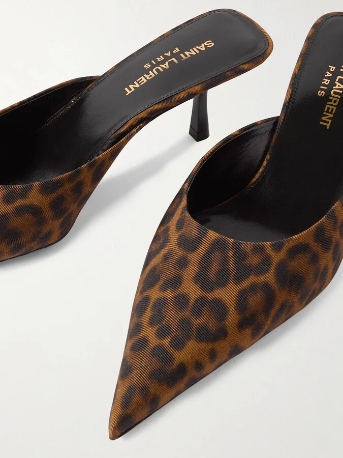 SAINT LAURENT - Barbara Leopard-print Twill Point-toe Pumps - Black - Image 4