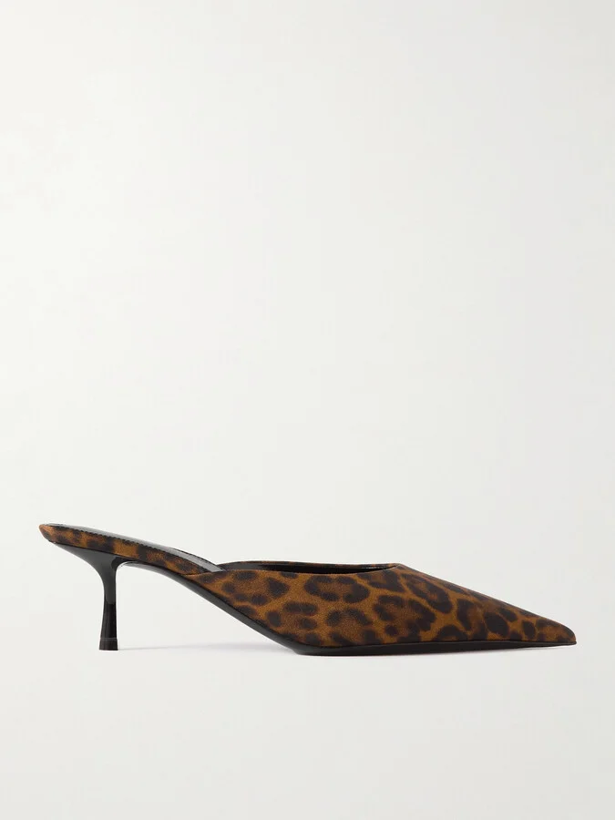 SAINT LAURENT - Barbara Leopard-print Twill Point-toe Pumps - Black