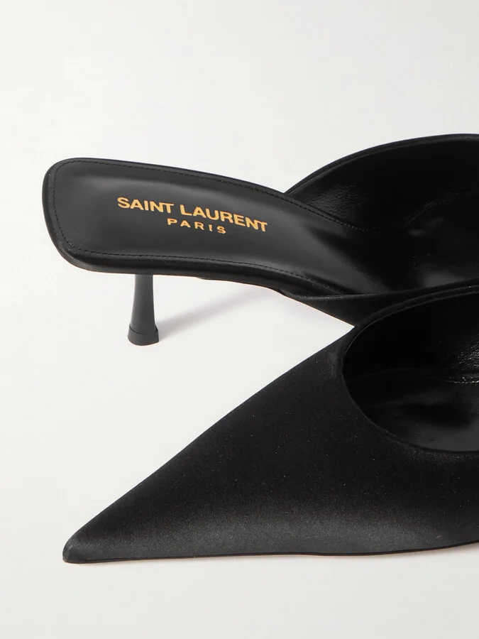 SAINT LAURENT - Barbara Satin Mules - Black - Image 4