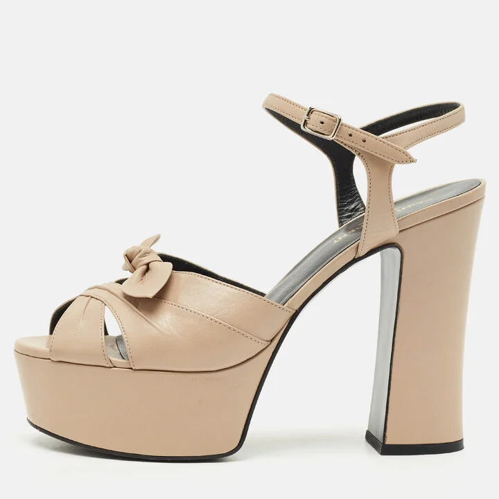 Saint Laurent Beige Leather Candy Platform Sandals Size 39.5