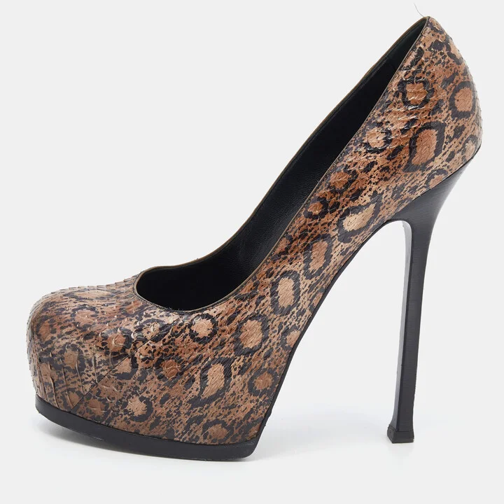Saint Laurent Beige Python Tribtoo Platform Pumps Size 38