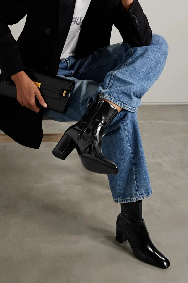 SAINT LAURENT - Betty Buckled Glossed-leather Knee Boots - Black - Image 2