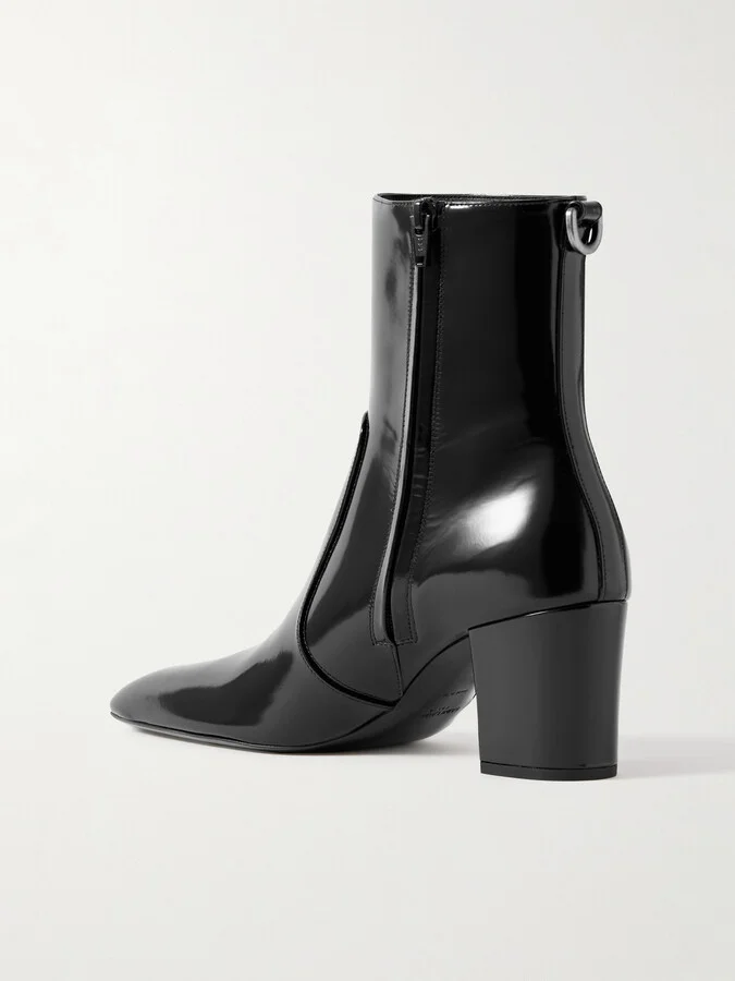 SAINT LAURENT - Betty Buckled Glossed-leather Knee Boots - Black - Image 3