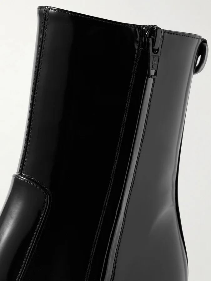 SAINT LAURENT - Betty Buckled Glossed-leather Knee Boots - Black - Image 4