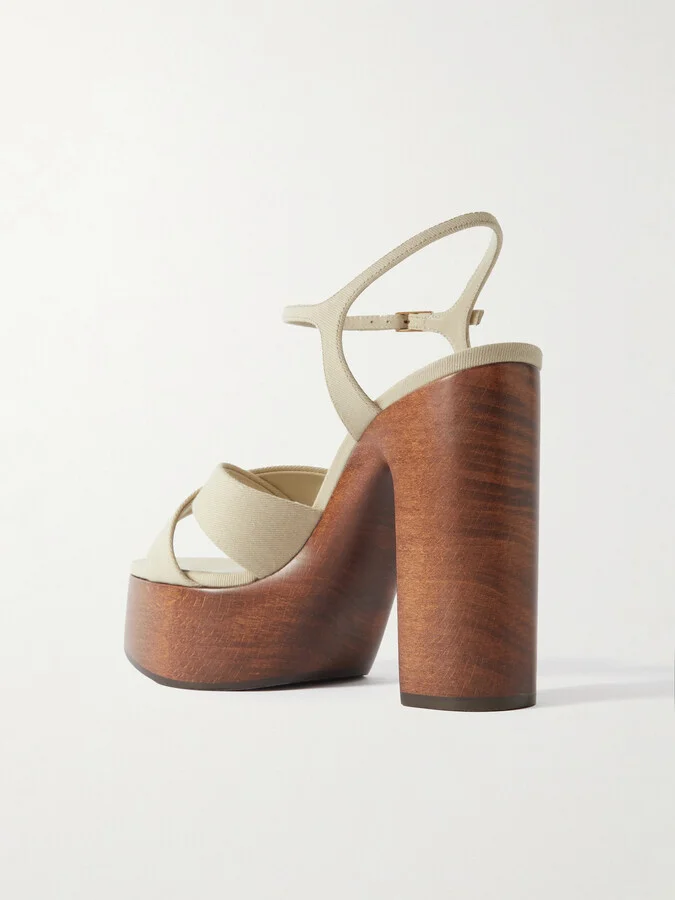 SAINT LAURENT - Bianca Canvas Platform Sandals - Neutrals - Image 3