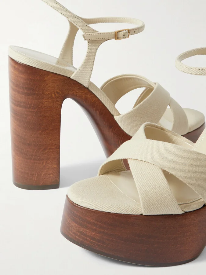 SAINT LAURENT - Bianca Canvas Platform Sandals - Neutrals - Image 4