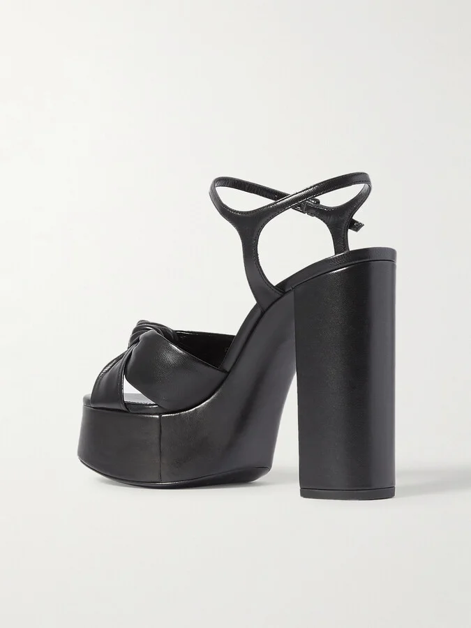 SAINT LAURENT - Bianca Knotted Leather Platform Sandals - Black - Image 3