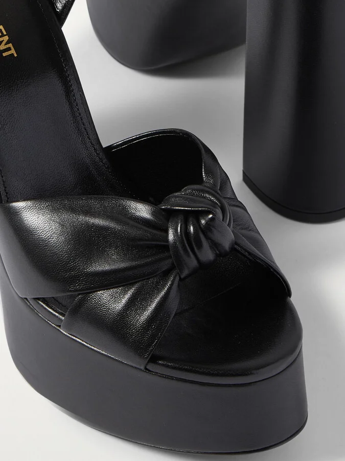 SAINT LAURENT - Bianca Knotted Leather Platform Sandals - Black - Image 5