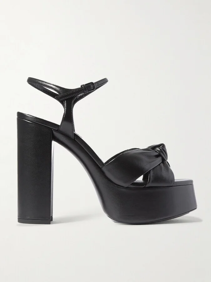 SAINT LAURENT - Bianca Knotted Leather Platform Sandals - Black