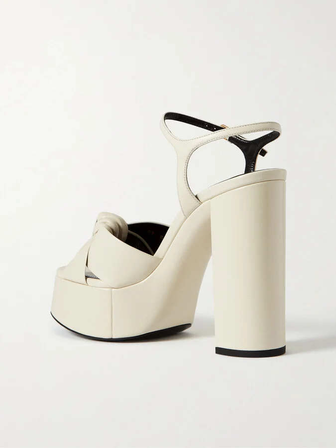 SAINT LAURENT - Bianca Knotted Leather Platform Sandals - Off-white - Image 3