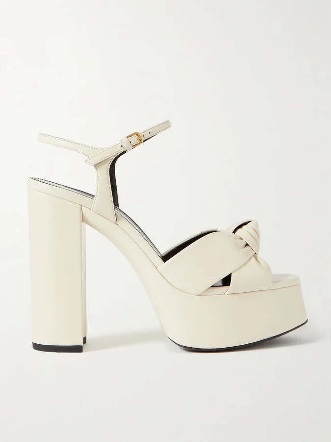 SAINT LAURENT - Bianca Knotted Leather Platform Sandals - Off-white