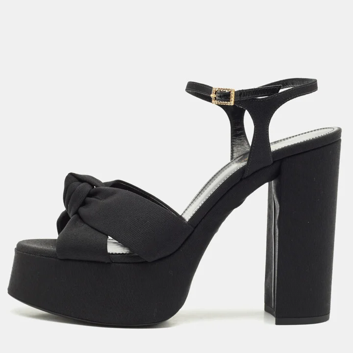 Saint Laurent Black Canvas Candy Platform Sandals Size 40