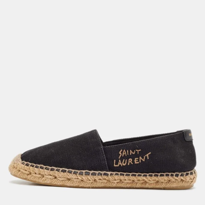 Saint Laurent Black Canvas Embroidered Espadrille Flats Size 36