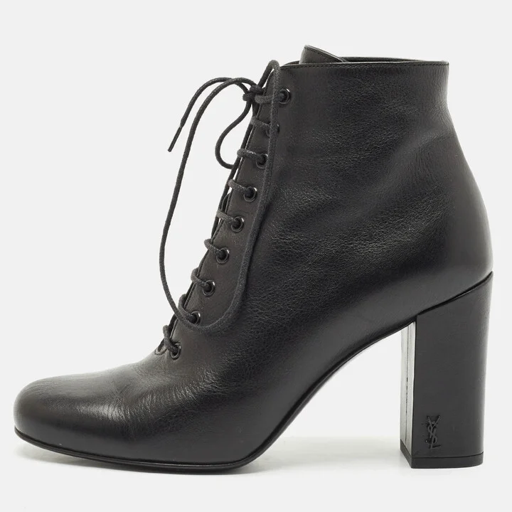 Saint Laurent Black Leather Ankle Length Boots Size 36