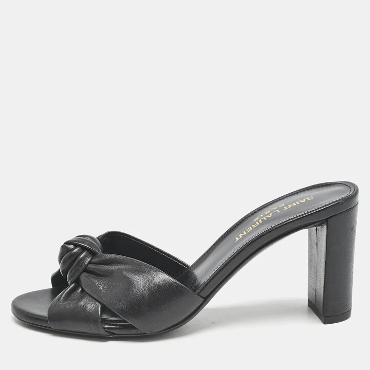 Saint Laurent Black Leather Bianca Slide Sandals Size 36