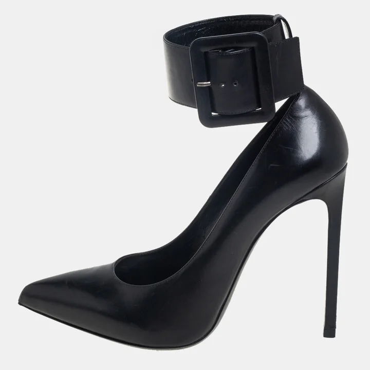 Saint Laurent Black Leather Escarpin Ankle Cuff Pumps Size 39