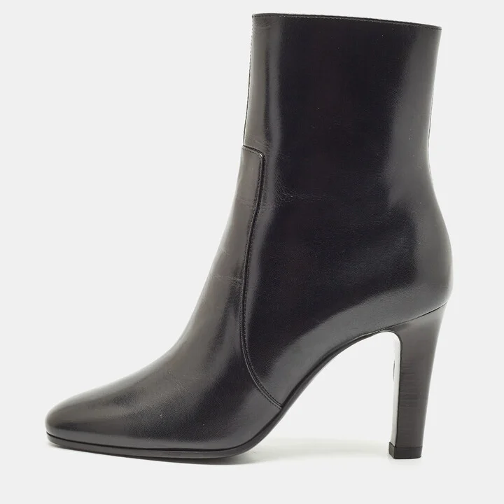 Saint Laurent Black Leather Jane Ankle Boots Size 37