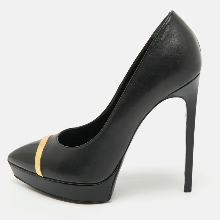 Saint Laurent Black Leather Janis Pointed Toe Platform Pumps Size 39