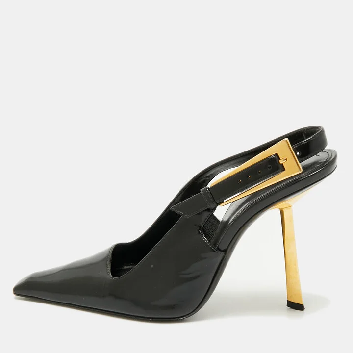 Saint Laurent Black Leather Lee Slingback Pumps Size 37.5