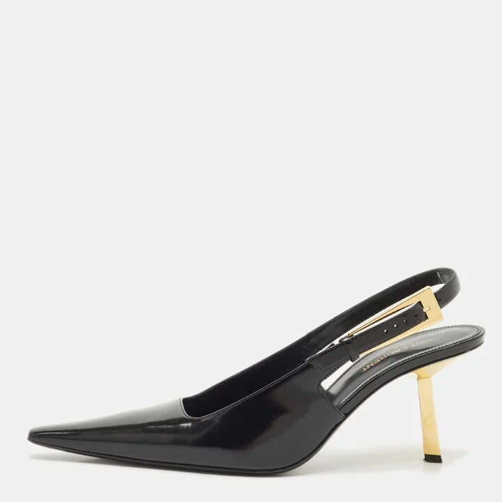 Saint Laurent Black Leather Lee Slingback Pumps Size 40