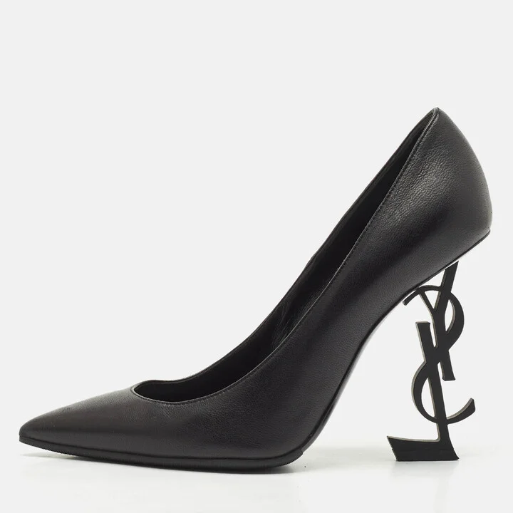 Saint Laurent Black Leather Opyum Pointed Toe Pumps Size 37.5