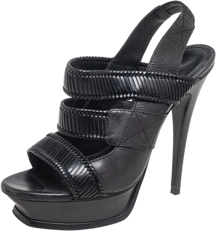 Saint Laurent Black Leather Strappy Slingback Sandals Size 38.5