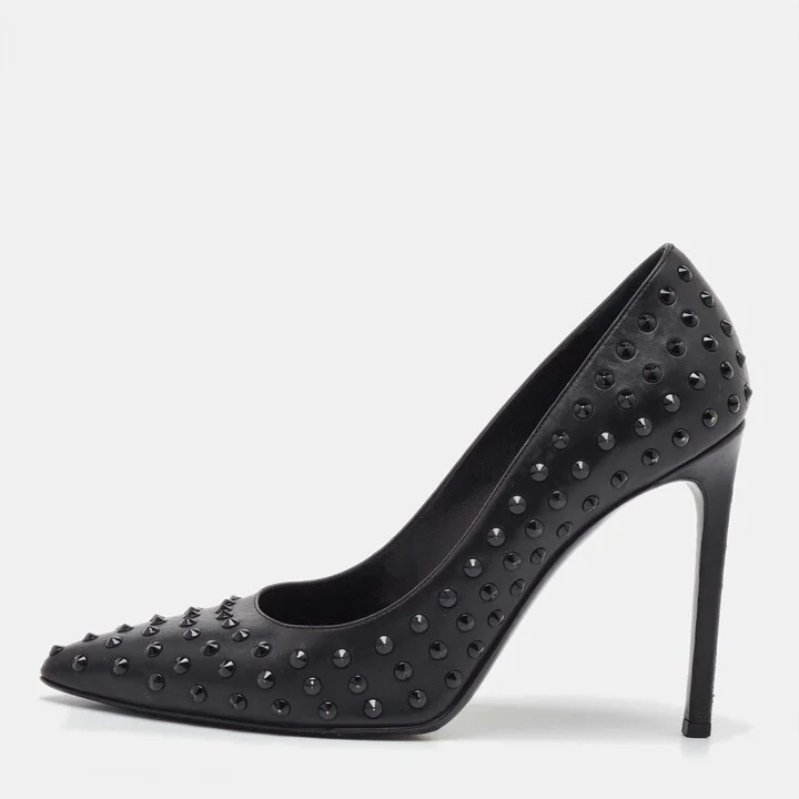 Saint Laurent Black Leather Studded Pointed Toe Pumps Size 38
