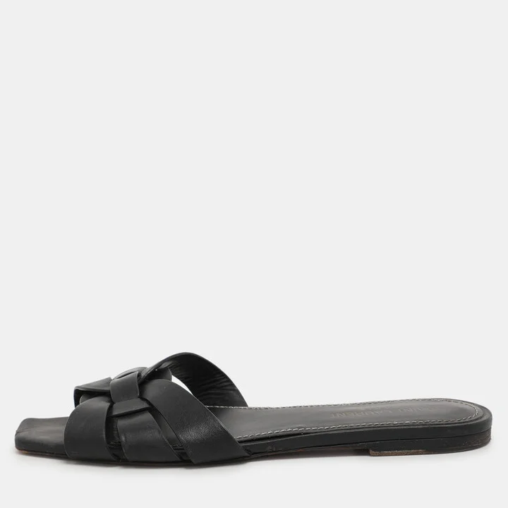 Saint Laurent Black Leather Tribute Flats Size 37.5