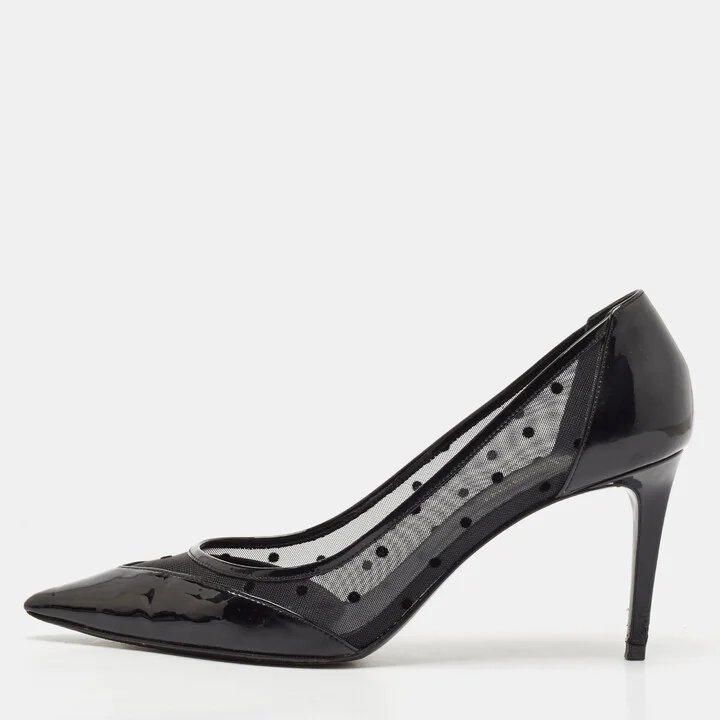 Saint Laurent Black Mesh and Leather Pointed Toe Pumps Size 39