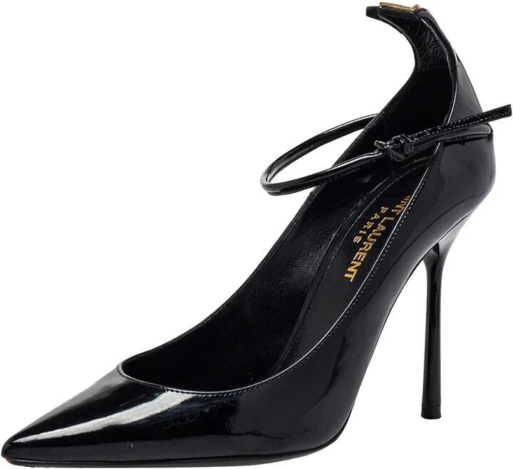 Saint Laurent Black Patent Leather Ankle Strap Pumps Size 35