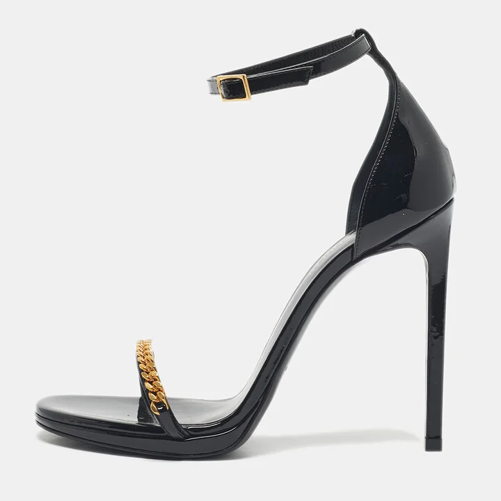 Saint Laurent Black Patent Leather Jane Ankle Strap Sandals Size 39